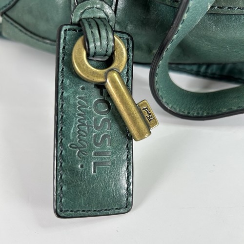 Fossil Vtg Green Leather Satchel Top Handles Shoulder Strap Crossbody Bag - Picture 6 of 12