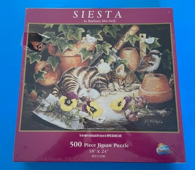 SIESTA Kitten Cat 500 Piece Puzzle SunsOut SEALED Barbara Mitchell 18 x 24 New