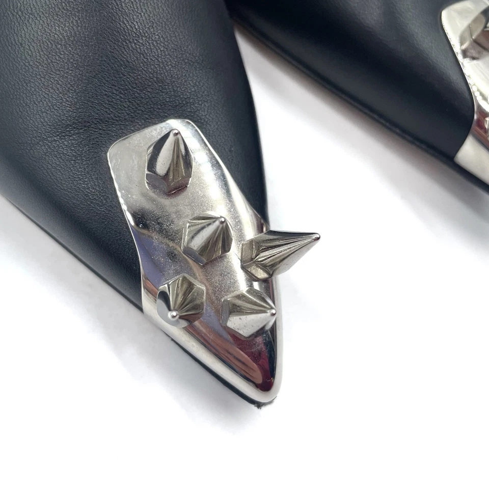 Alexander McQueen Spike Stud Ballet Pisos Cuero Negro Punta Talla 36/6 EE. UU. Foto 4 de 4