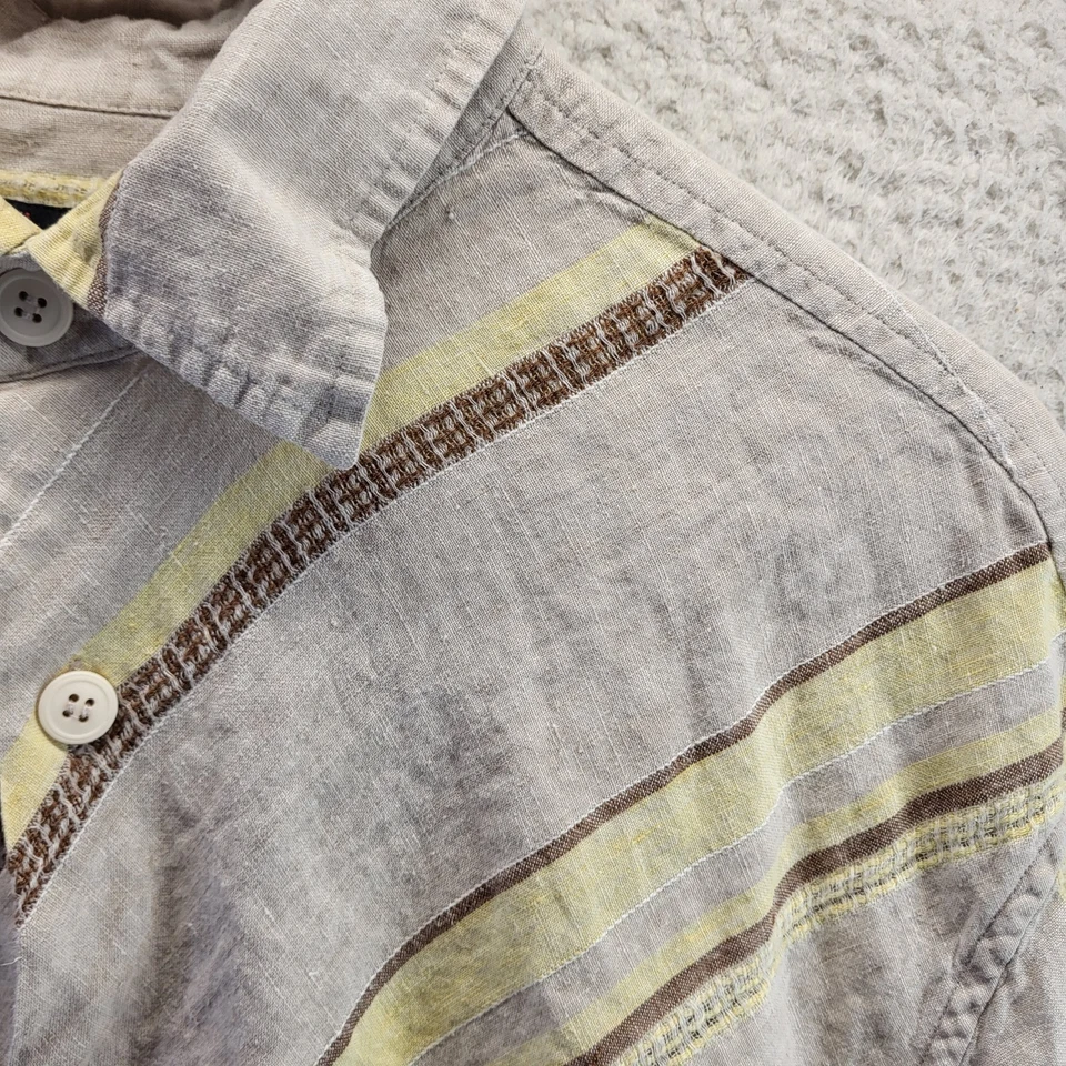 SMASH Linen Shirt Mens XL Sand Striped Short Sleeve Beach Relaxed - Image 4 of 4