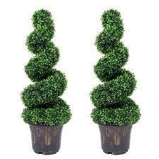 2 Pack 3ft Artificial Boxwood Spiral Topiary Tree UV Resistant Outdoor Faux Plan