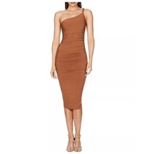 NWT Nookie Alyssa Chain Shoulder Bodycon Midi Dress Tan SZ M