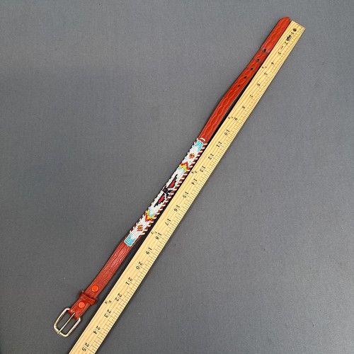 VTG Leather Thunderbird Native Hand Seed Beaded Southwestern Laced 25" Navajo US - Picture 23 of 24