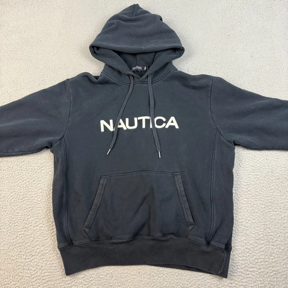 Suéter com capuz vintage náutica anos 90 Y2K clássico logotipo central masculino grande jumper - Imagem 4 de 4