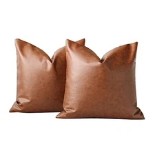  Throw Pillow Covers 18x18 Inch Set of 2, Faux 18" x 18" (Pack of 2) Brown