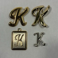 4 Vtg Script Letter K Brooch Pins Gold Silver Tone Pendant Statement Initials