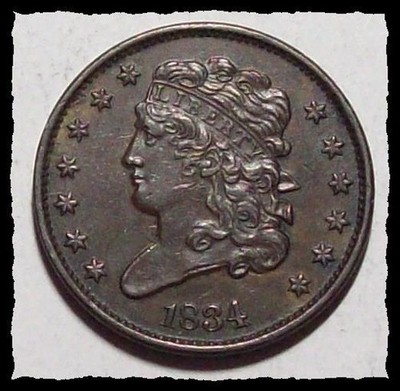 1834 CLASSIC HEAD HALF CENT Nice Color Choice AU #9D66 NICE EYE APPEAL