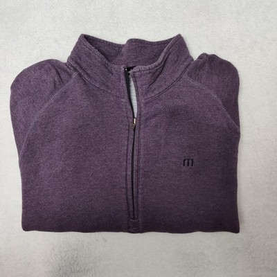 Travis Mathew Sweatshirt Mens L Purple 1/4 Zip Lined Pockets Mock Neck