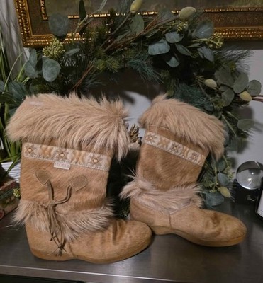 Tecnica Brown Suede Fur Trim Lined Pull-On Mid-Calf Round Toe Boots EU 39