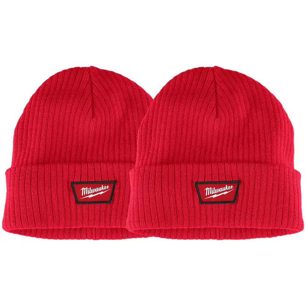Men's Red Rib-Knit Cuffed Beanie Hat 2-Pack Winter Warm Skull Cap