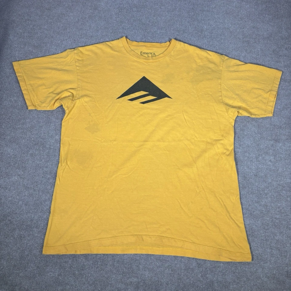 Camiseta De Colección Emerica Hombres XL Manga Corta Amarilla Logo Grande Patín Envejecido Y2K Foto 2 de 4