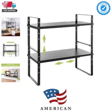 Strong Metal Kitchen Shelf Organizer - Expandable Black Storage Solution, 2 Pack
