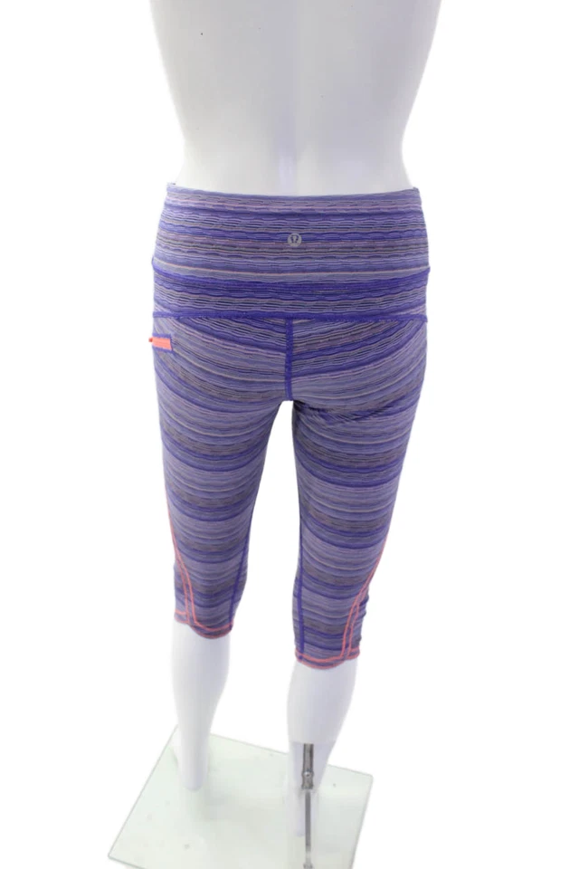 Leggings recortados a rayas Lululemon para mujer púrpura rosa neón talla 6 Foto 3 de 4