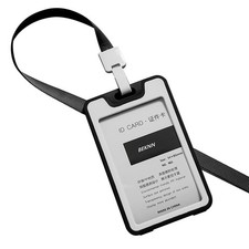 Black Meeting ID Badge Card Holder Slim Hard Card Cover Case w/ Lanyard mm
