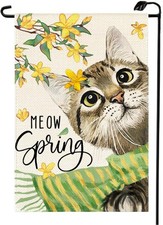 Spring Pink Meow Cat Garden Flag 12x18 Inch Double Sided inches, green