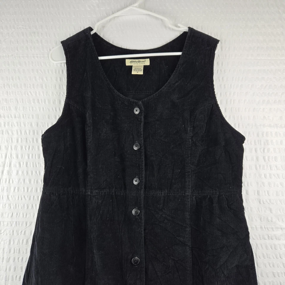 Vestido midi Eddie Bauer para mujer vintage negro de pana con botones delanteros talla M de algodón Foto 4 de 4