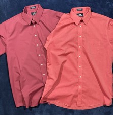 2 Stafford Wrinkle Free Red And Pink Short Sleeve Button Up Shirts 17.5 XL