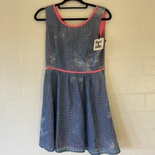 Davi & Dani Distressed blue & pink mid open back mini dress size M NWT