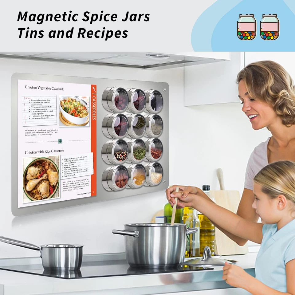 Tablero magnético de acero inoxidable 17,7 x 11,8 - Tablón de anuncios magnético para mostrar Ma Foto 4 de 4