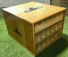 Vintage DMC Thread Floss Wooden Wood 3 Drawer Box Embroidery Storage W/ Dividers