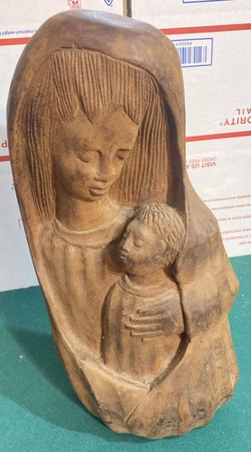 MADERA Tallada 13" Madonna, María y Jesús, Figura Estatua Bebé - Imagen 2 de 12
