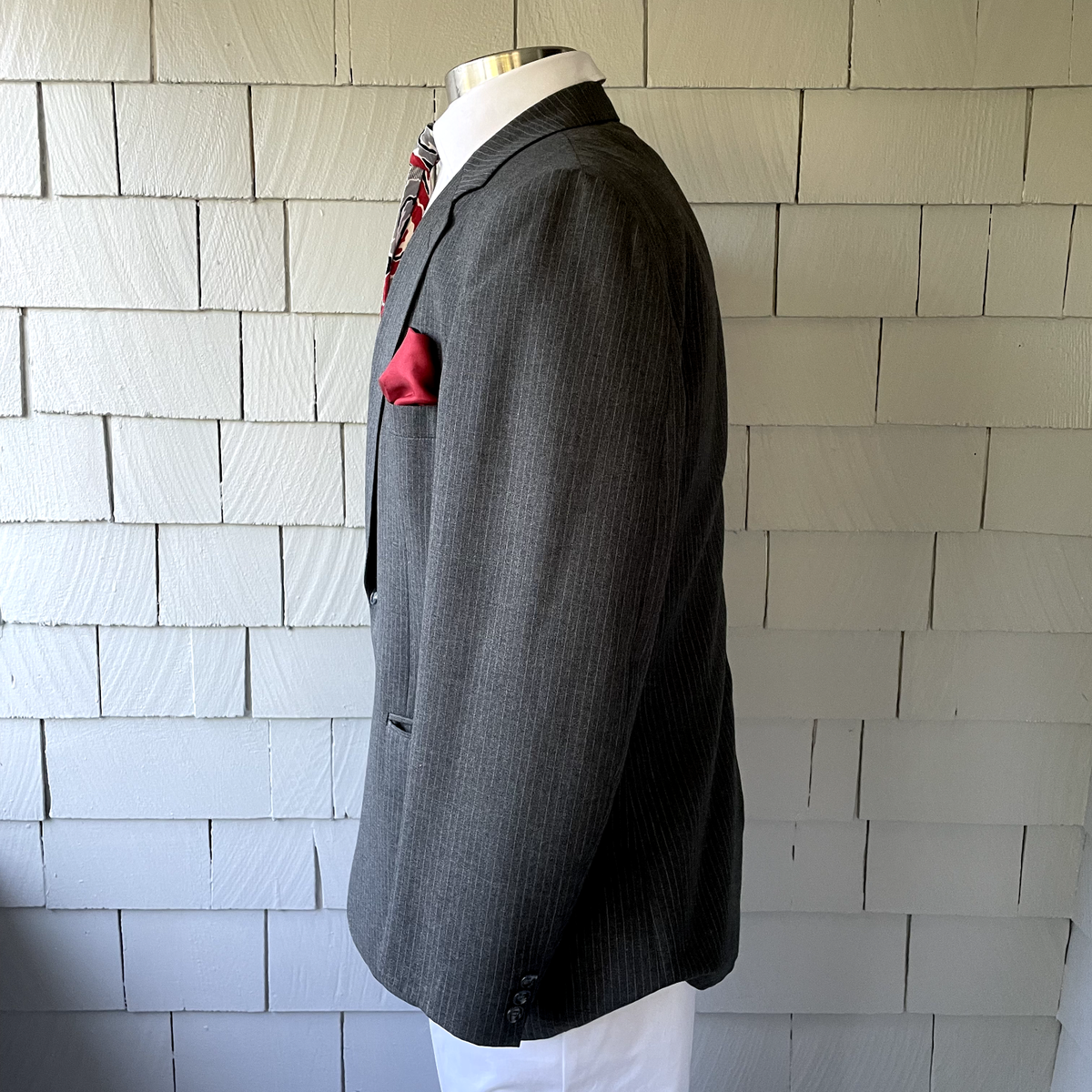 80s Vintage Dapper Gray and White Pinstripe Mens Suit Jacket and
