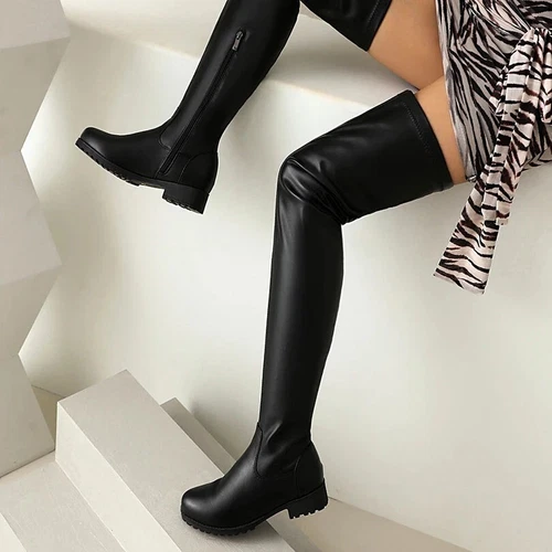 36-48 Overknee Übergröße Stiefel Flach Weich Reißverschluß Boots Schwarz - Bild 2 von 16