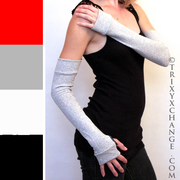 Gray Long Cotton Fingerless Arm Warmers Gloves Fibromyalgia Relief