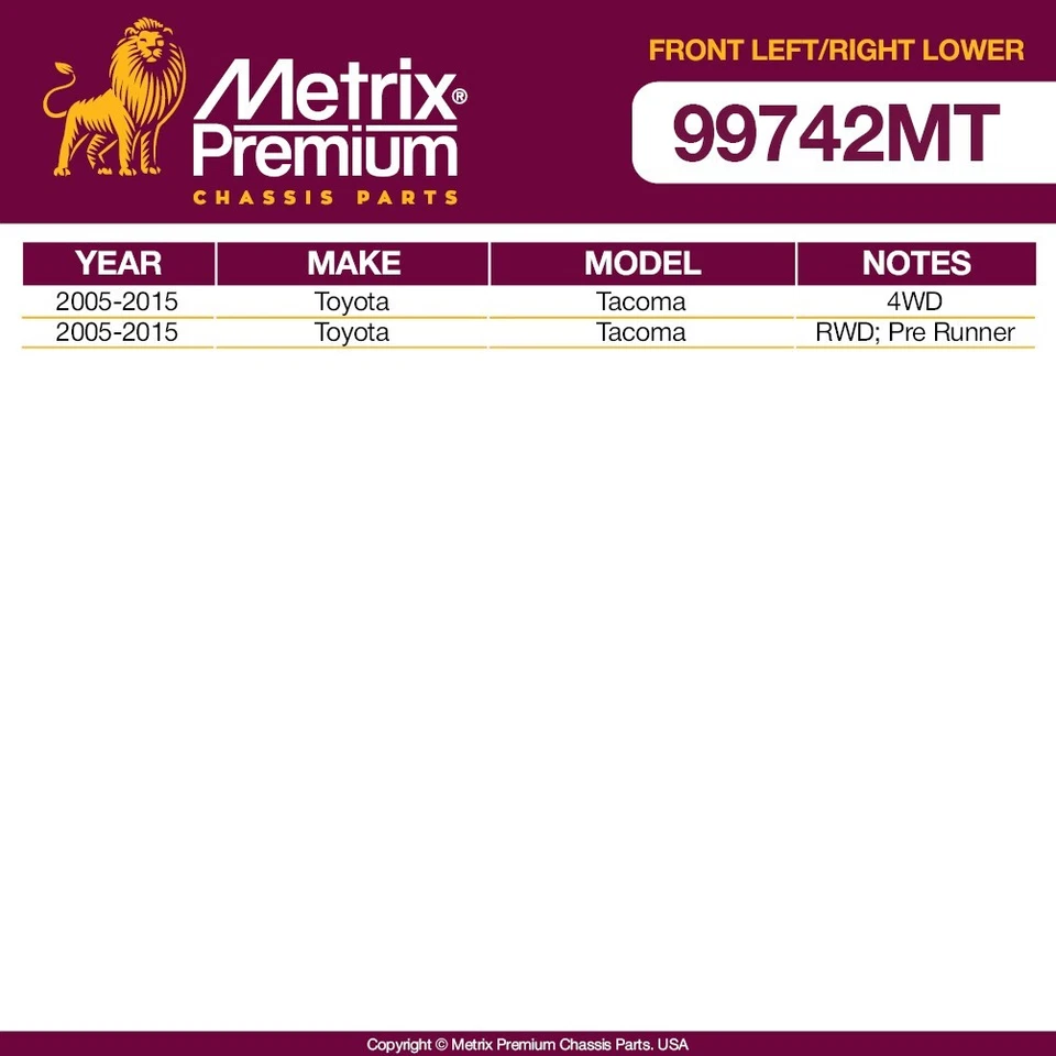 Juego de brazo de control inferior delantero izquierdo derecho y rótula para Toyota Tacoma 2005-2015 Foto 2 de 4