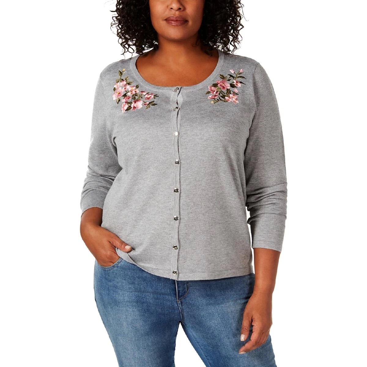 Karen Scott Womens Small S Gray Flower 
