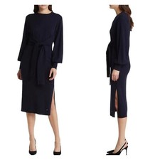 TED BAKER Dark Navy Essya Slouchy Tie Front Sweater Knit Midi Dress 2 TB = 6 = S