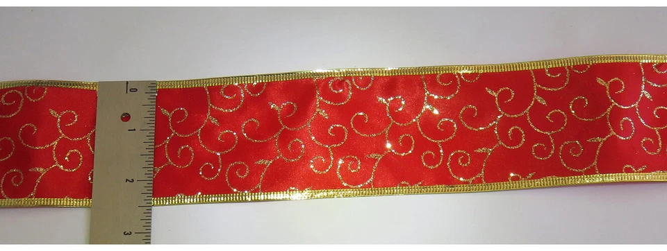 5 or 40 FEET 2 1/2" Christmas Wired Red Satin Ribbon Gold Glitter Tree Garland - Image 3 of 4