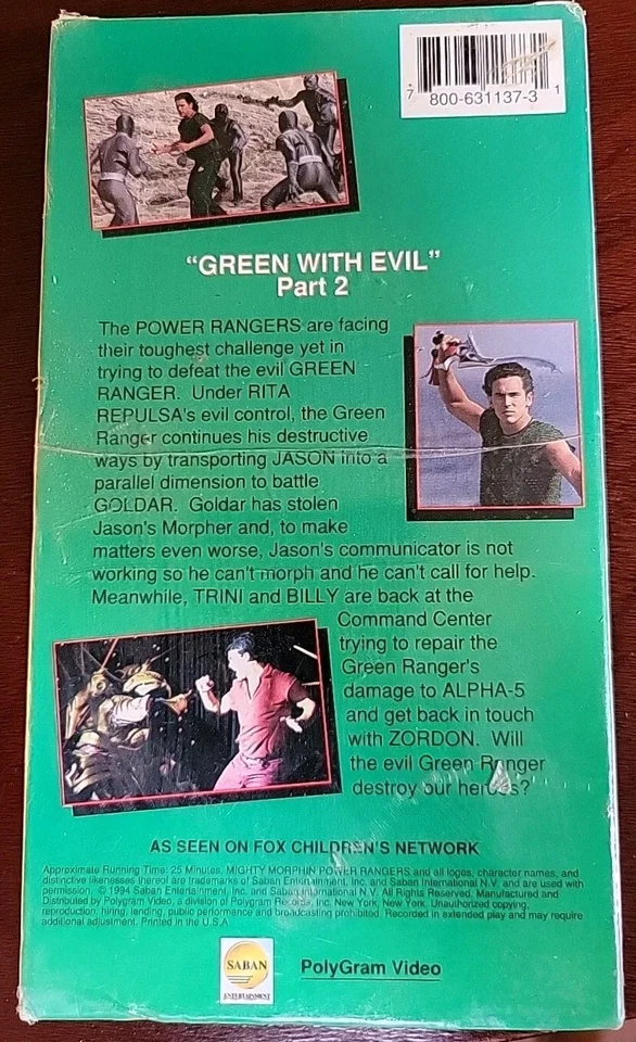 Power Rangers VHS Brand New Factory Seal Green Ranger Pt2 FACTORY SEALED - Image 2 of 4