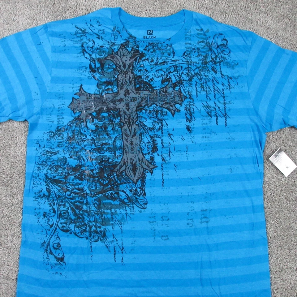 Camisa CJ Negra Para Hombres XXL 2XL Azul Rayas Cruz MMA Grunge Y2K Gráfico Rue21 Nueva con Etiquetas Foto 2 de 4