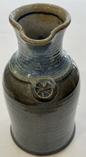 SIGNED Studio Pottery Wine Decanter Blue Brown Carafe Jug Pitcher Vase 9"