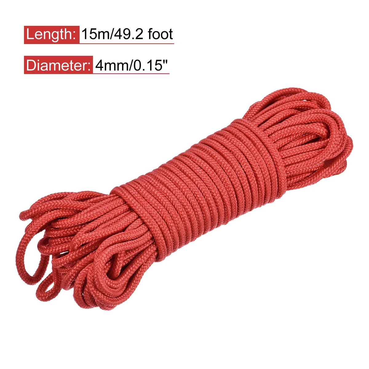 Nylon Rope Solid Braided 1 Roll of 0.15 inch x 49.2 Foot Red