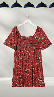 Ex Fat Face Women s Alice Flowers Smocked Jersey Dress in Red (A Bit Defect)