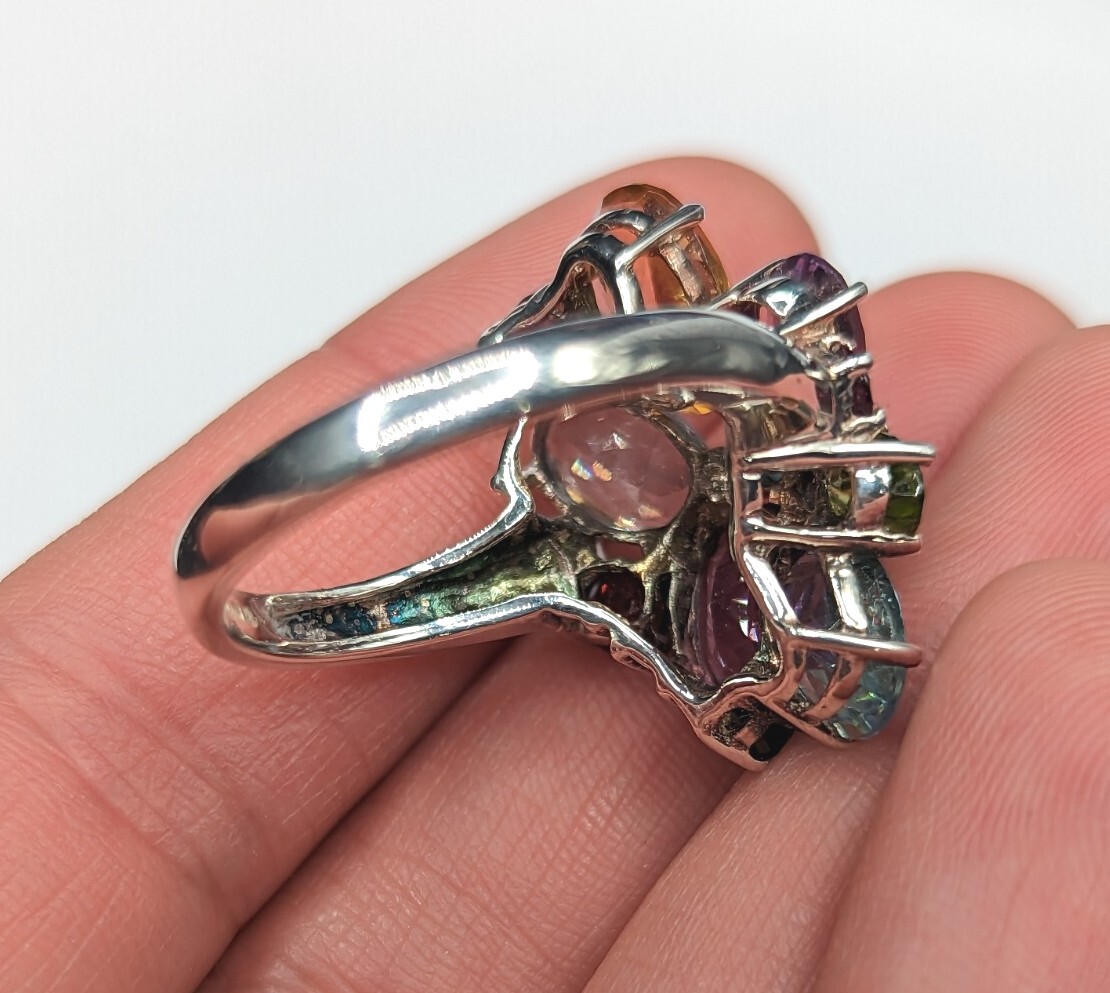 Sterling Silver 925 Multicolor Multi Gemstone Clu… - image 13