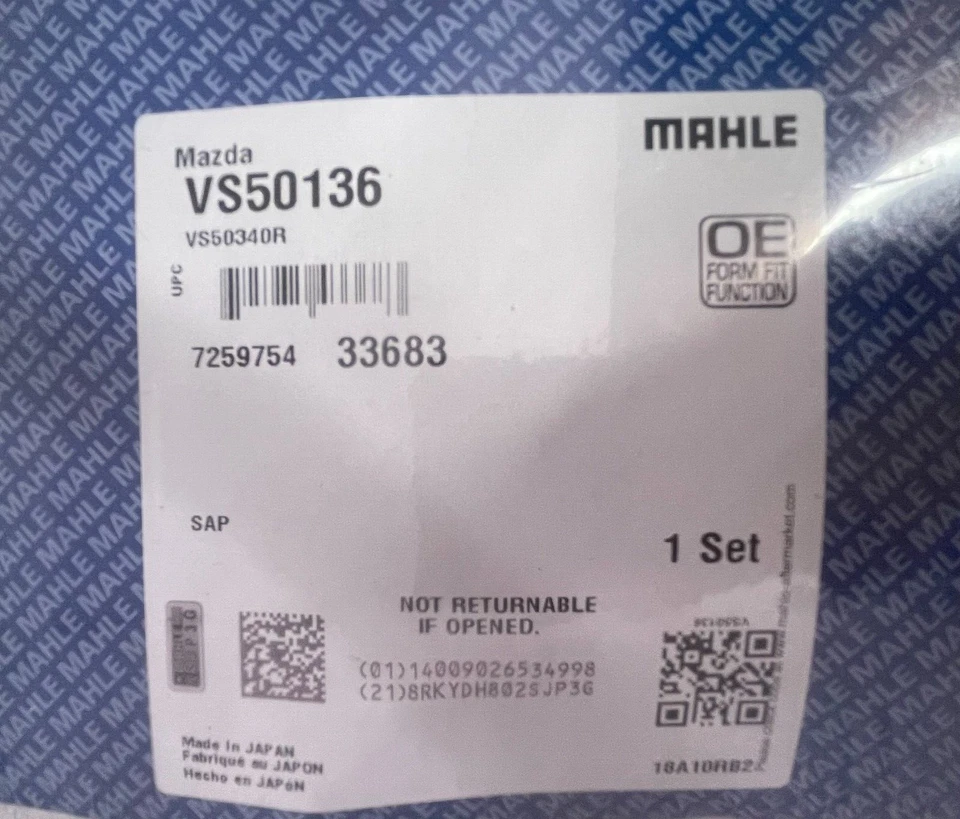 Engine Valve Cover Gasket Set Mahle VS50136 1989-1994 Mazda MPV B2600 - Image 2 of 3