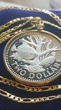 1973 Barbados Tropical Fish Coin Pendant on an 18KGF 23" Gold Filled Chain
