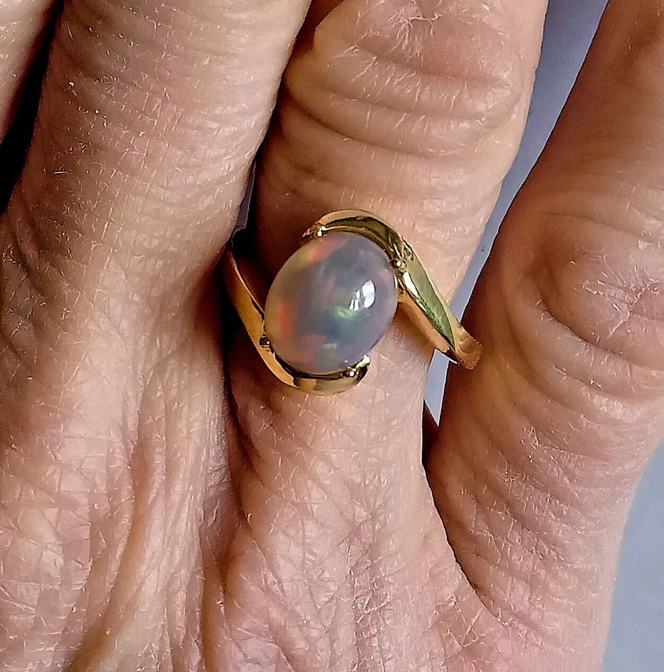 ANELLO IN ARGENTO STERLING 925 DORATO CON OPALE NATURALE DI WELO - Immagine 4 di 4