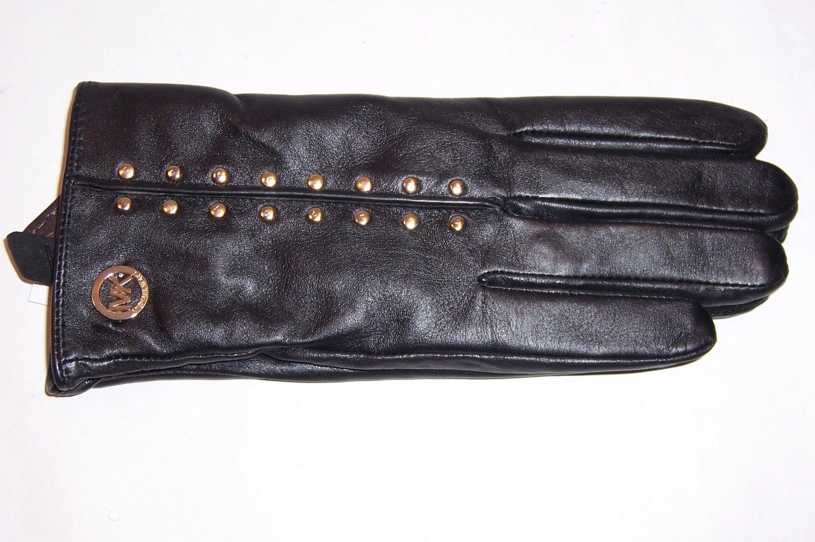 NEW MICHAEL KORS MK BLACK LEATHER GLOVES MSRP $98 535402