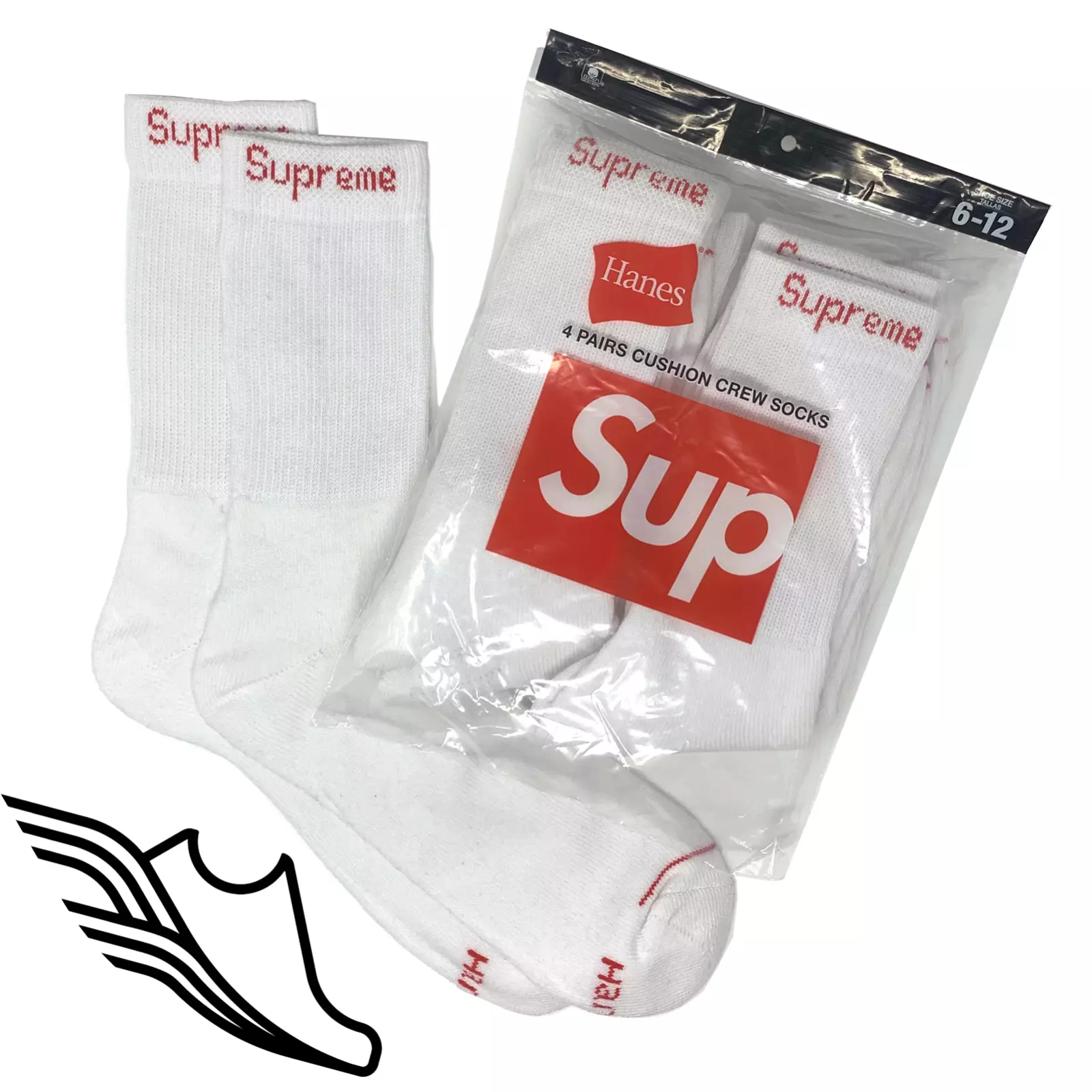 Scellé et authentique   Chaussettes d'équipage blanches Supreme / Hanes (lot de 4)