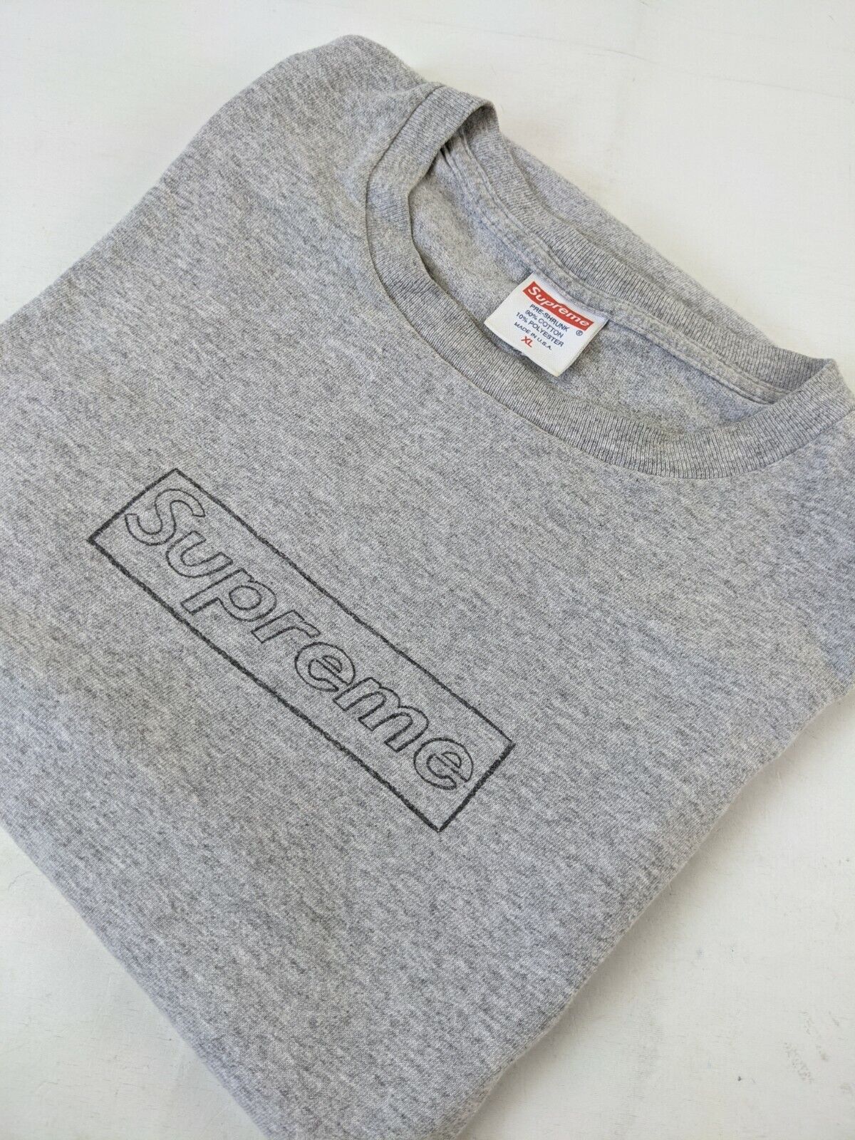 Supreme X KAWS Grey Chalk Box Logo Sketch T-Shirt Tee | Size XL Single Stitch