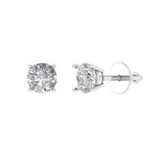 White Sapphire Stud Earrings for Women, Screw back 0.5 cttw, 4.0mm, Round-Cut 