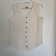 Vintage Tomtom Crinkle Vest Top Skirt Womens M Cotton Linen Minimalist Boho