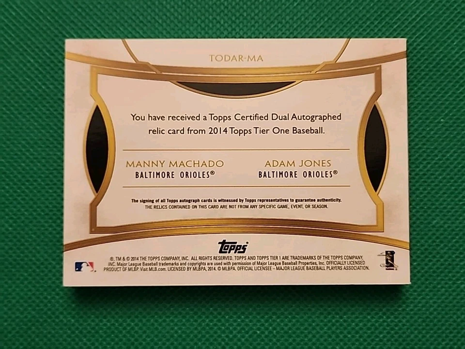 2014 Topps Béisbol Doble Auto Reliquia Manny Machado Adam Jones #8/10 Balt. Orioles Foto 4 de 4
