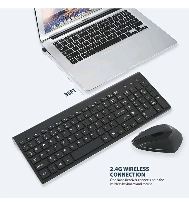 2.4GHz Wireless Vertical Ergonomic Mouse and Keyboard Combo Ultra-Thin Portable - Image 4 of 4