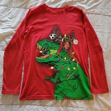 Cat  Jack L 12/14 T-Rex Red Dinosaur Santa Christmas Holiday Shirt