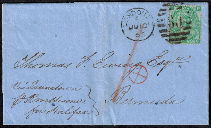 London 1865 Cover to Bermuda w/ SG 101 1S Plate 4 Via HMS Steamer & Full Content
